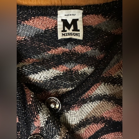 M Missoni Multicolored Chevron Merino Wool Knit Long Cardigan W/Pockets Size M - Picture 6 of 9